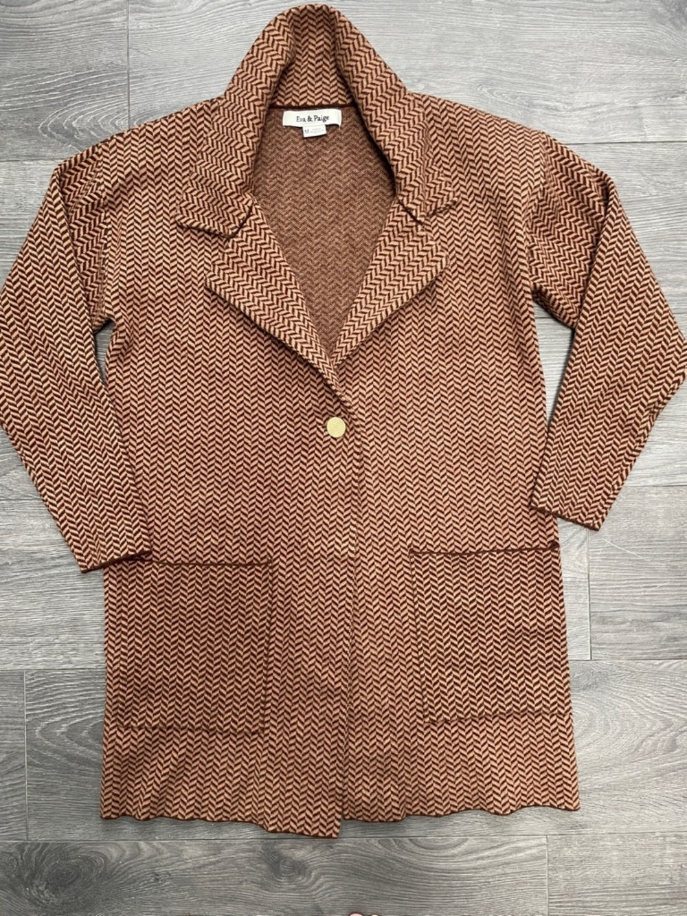 Eve & Paige Textured Zigzag Single-gold Button brown Coat!